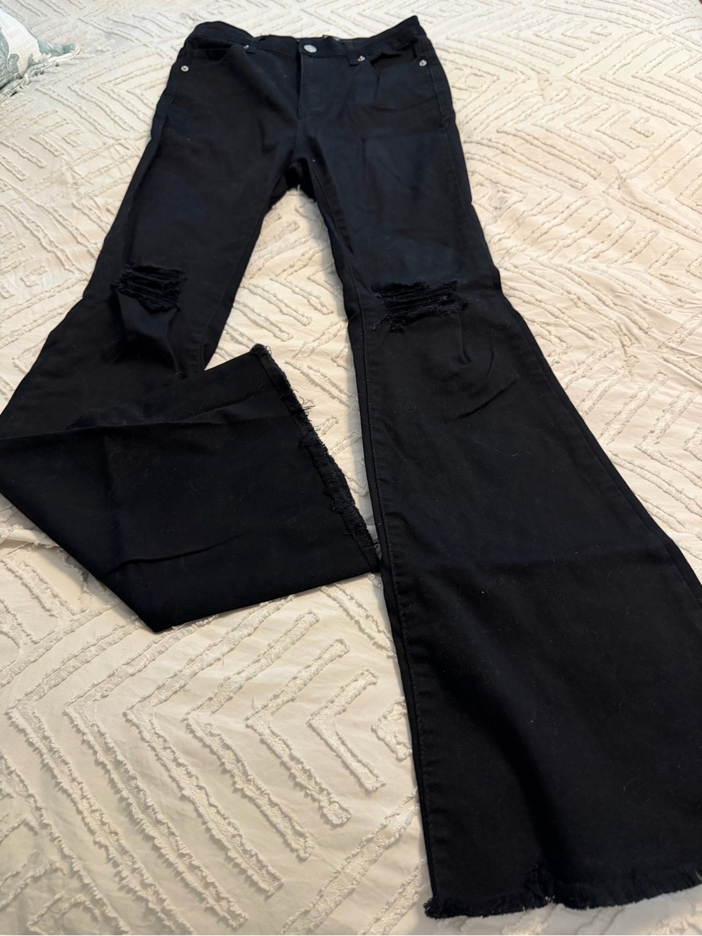 Black Distressed Flare Jeans - Women